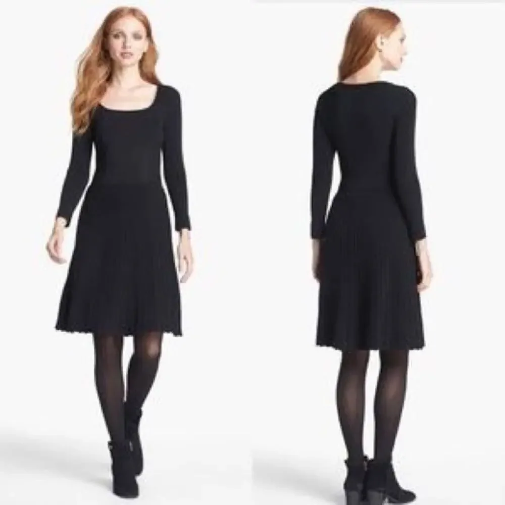 Tory Burch Black Thea Dress Womens Size Medium Ribbed Knit Sweater Flattering
